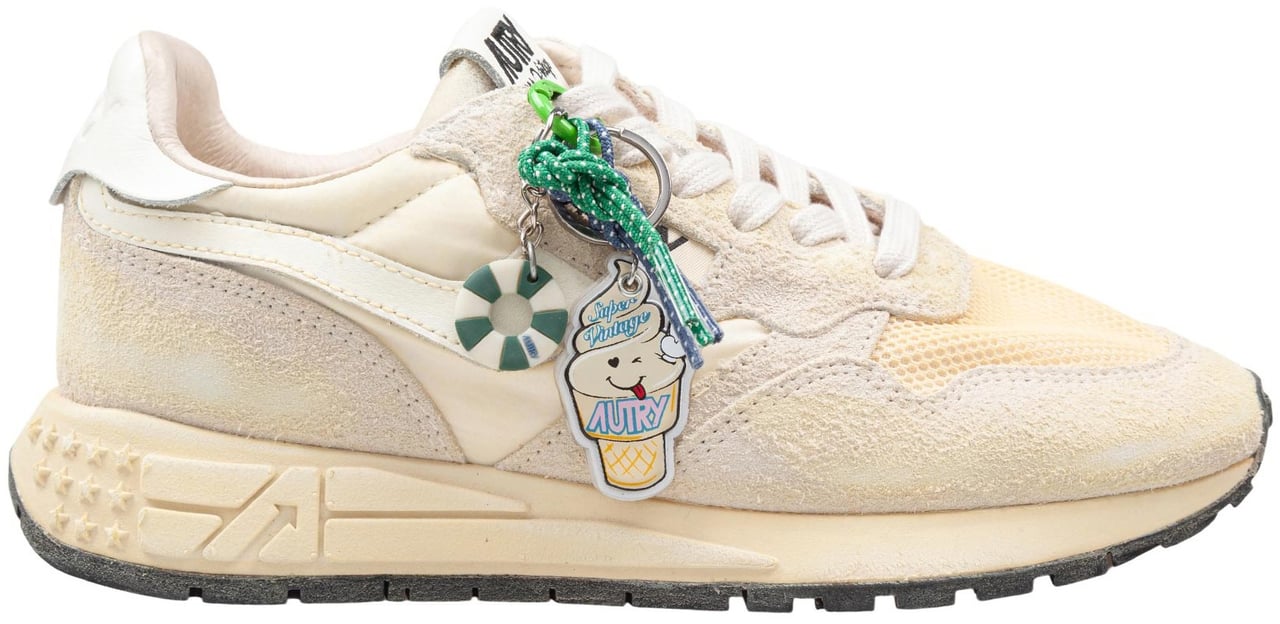 Autry Autry reelwind super vintage nylon and suede sneakers in ecru and white Wit