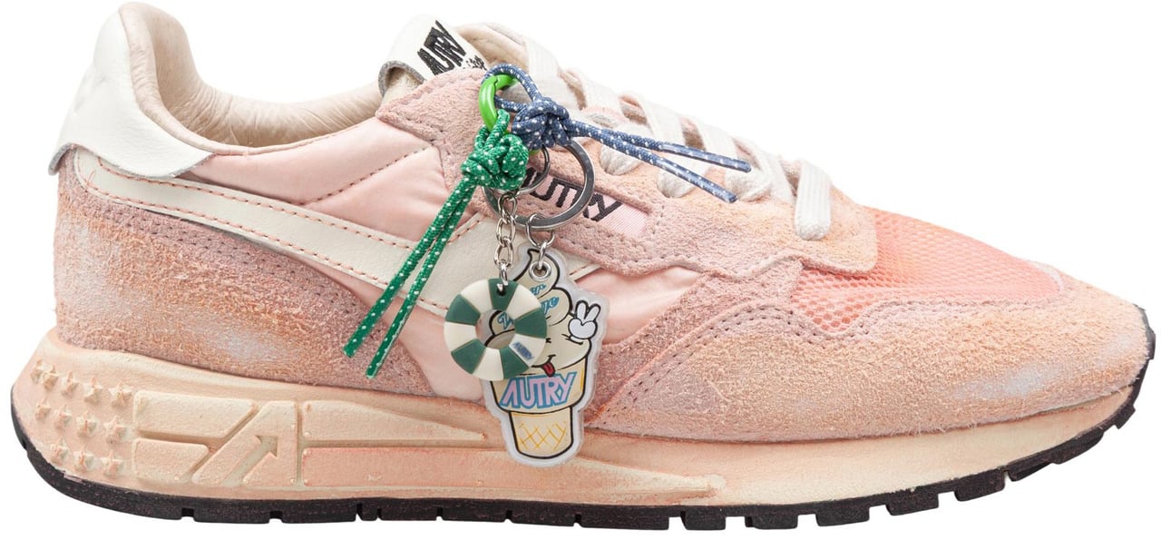 Autry Autry reelwind super vintage nylon and suede sneakers in pink and white Rood