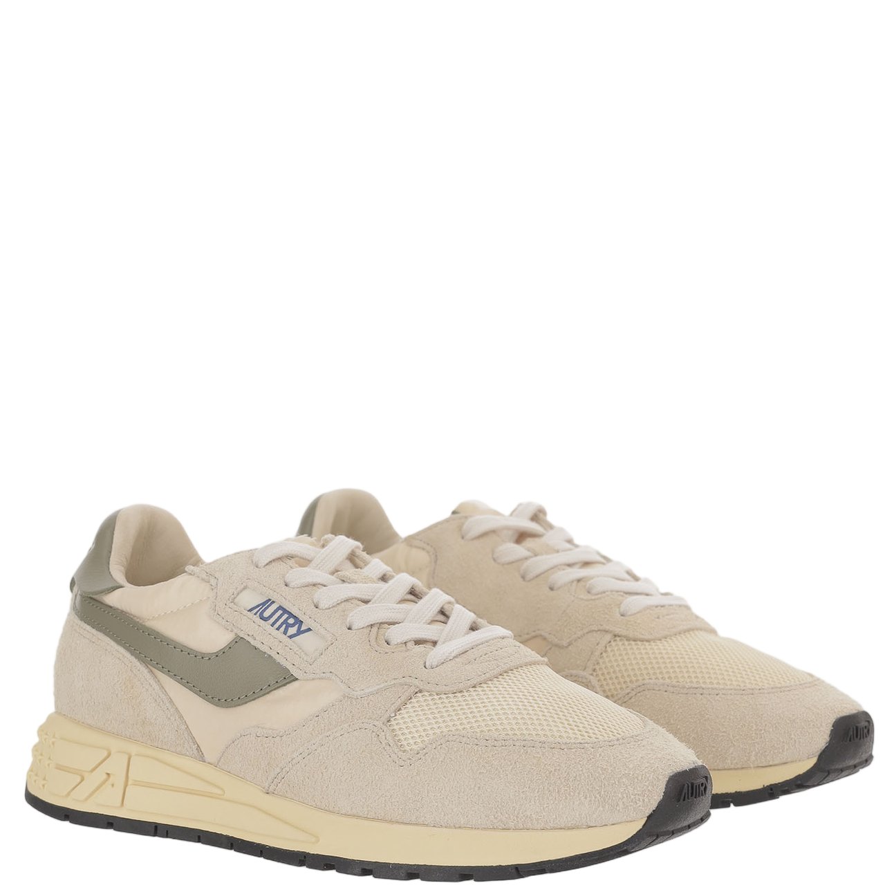 Autry Ivory/Green Padded Heel Running Sneakers Neutraal