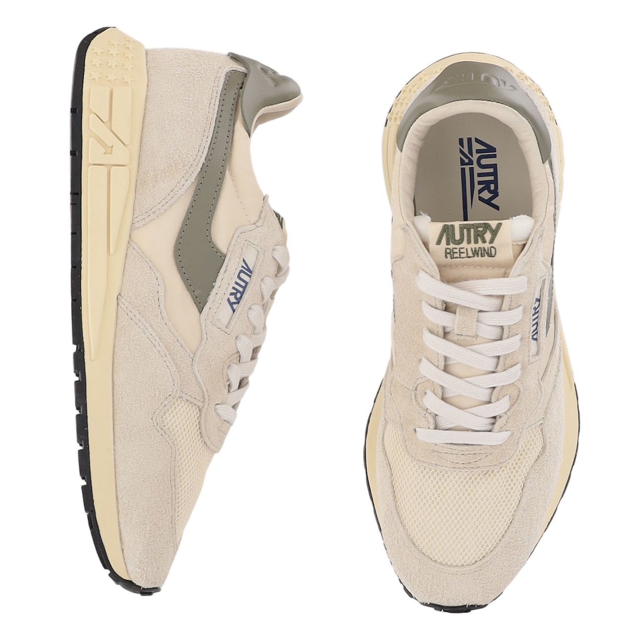 Autry Ivory/Green Padded Heel Running Sneakers Neutraal