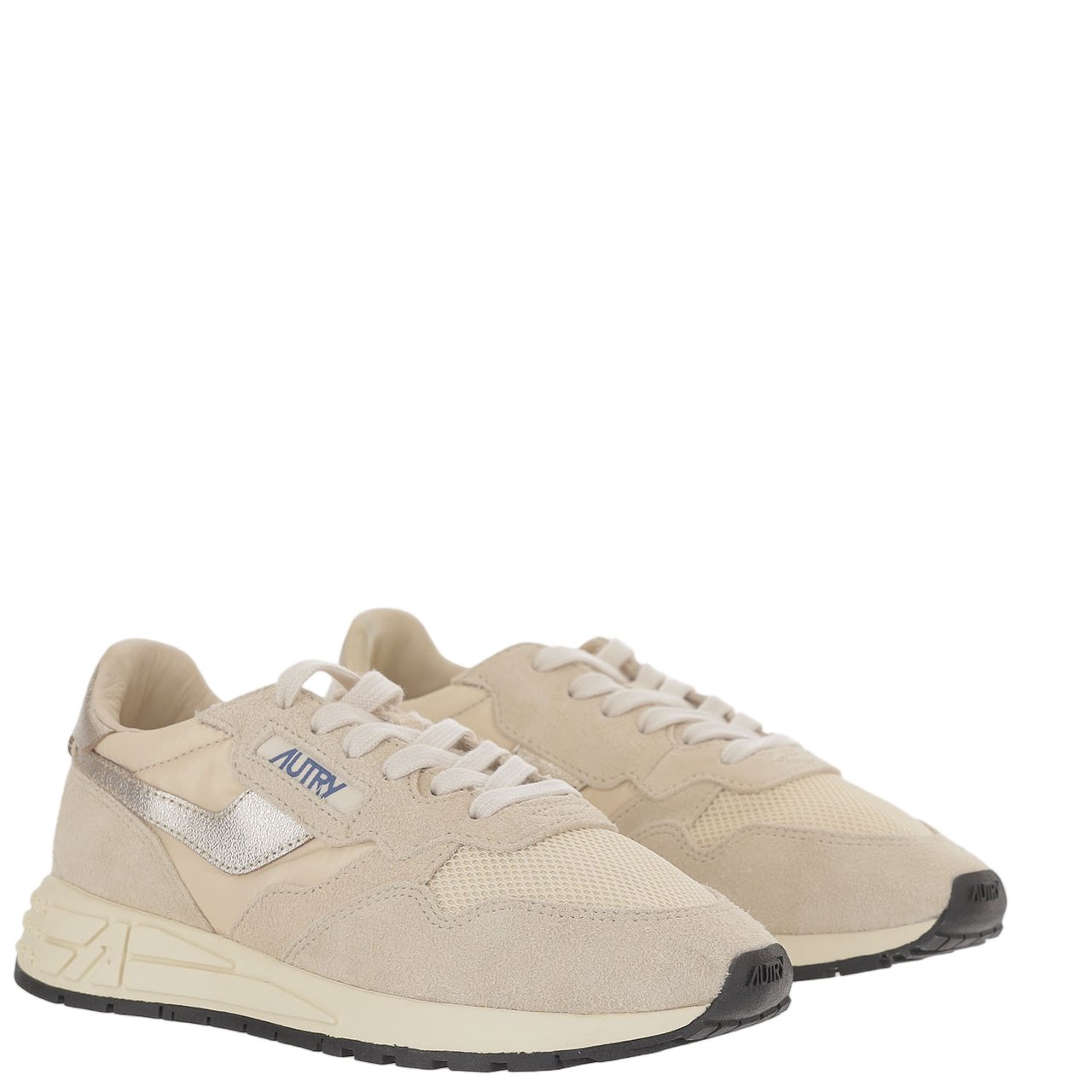 Autry Beige/Silver Padded Heel Running Sneakers Neutraal