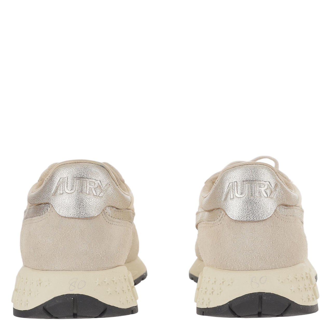Autry Beige/Silver Padded Heel Running Sneakers Neutraal