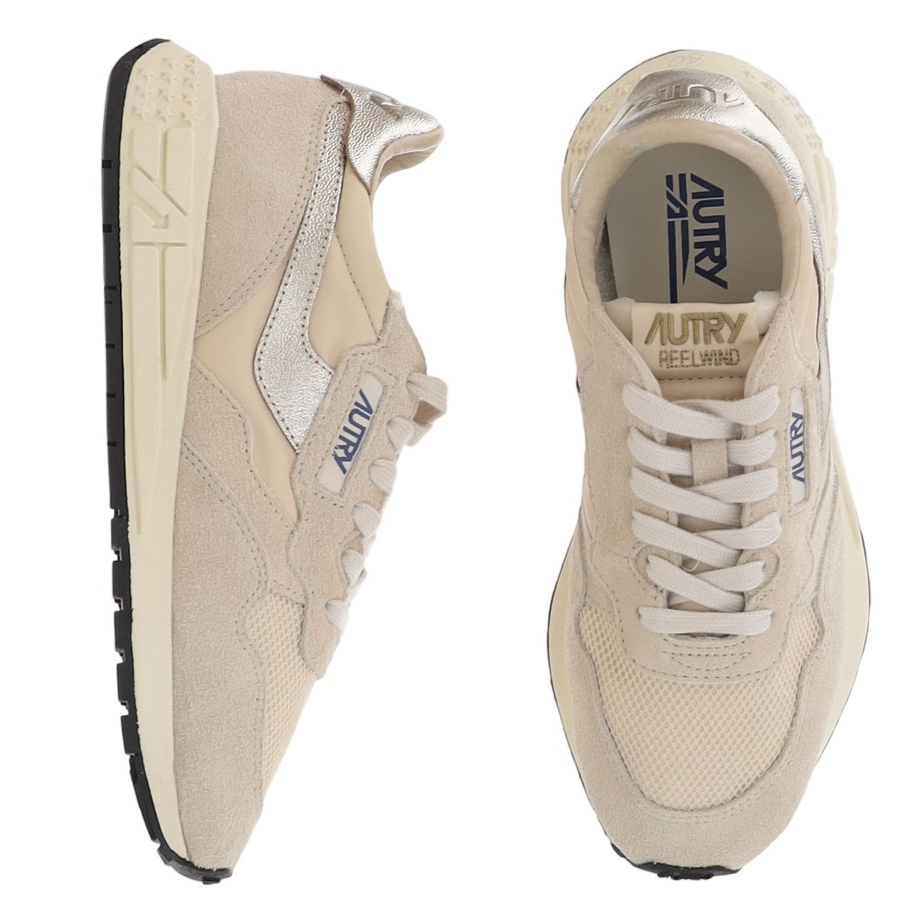 Autry Beige/Silver Padded Heel Running Sneakers Neutraal