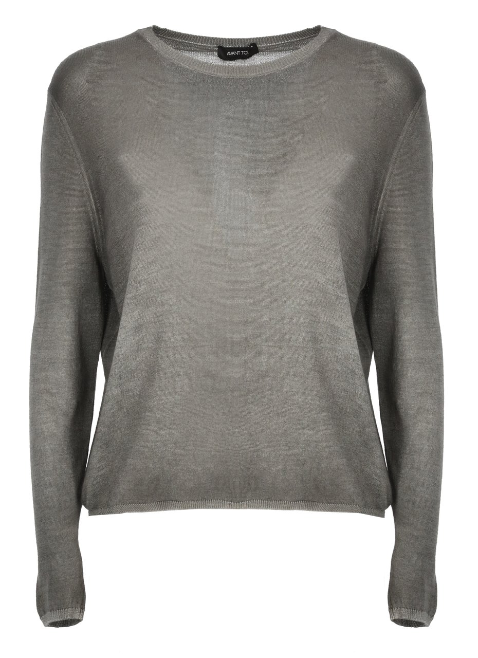 Avant Toi Grey Ribbed Trims Cashmere-Silk Sweater Grijs
