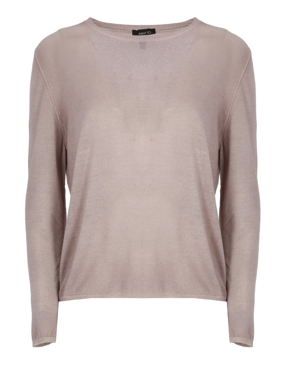Avant Toi Purple Ribbed Trims Cashmere-Silk Sweater Grijs