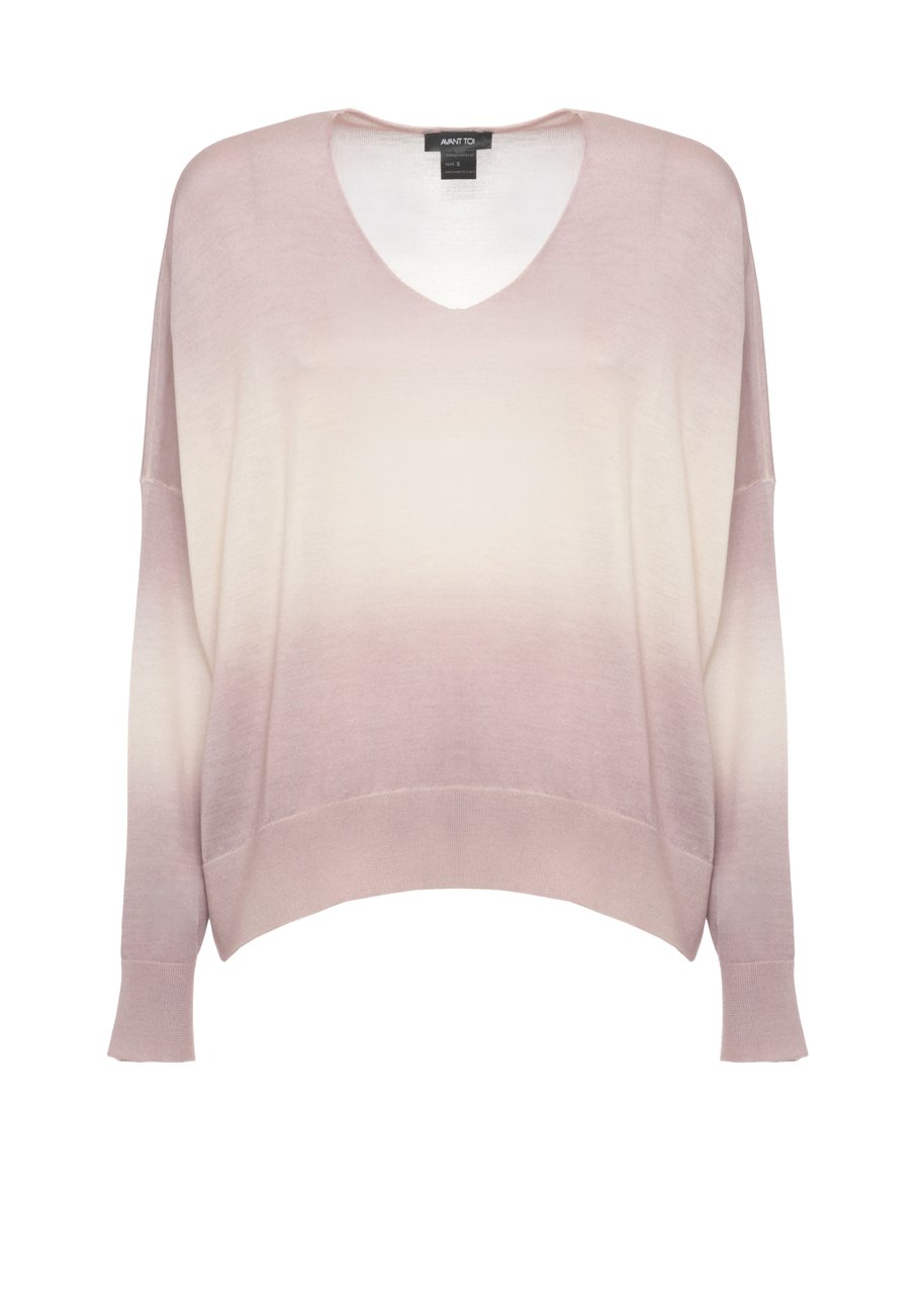 Avant Toi Pink Degrade Cashmere-Silk V-Neck Sweater Roze