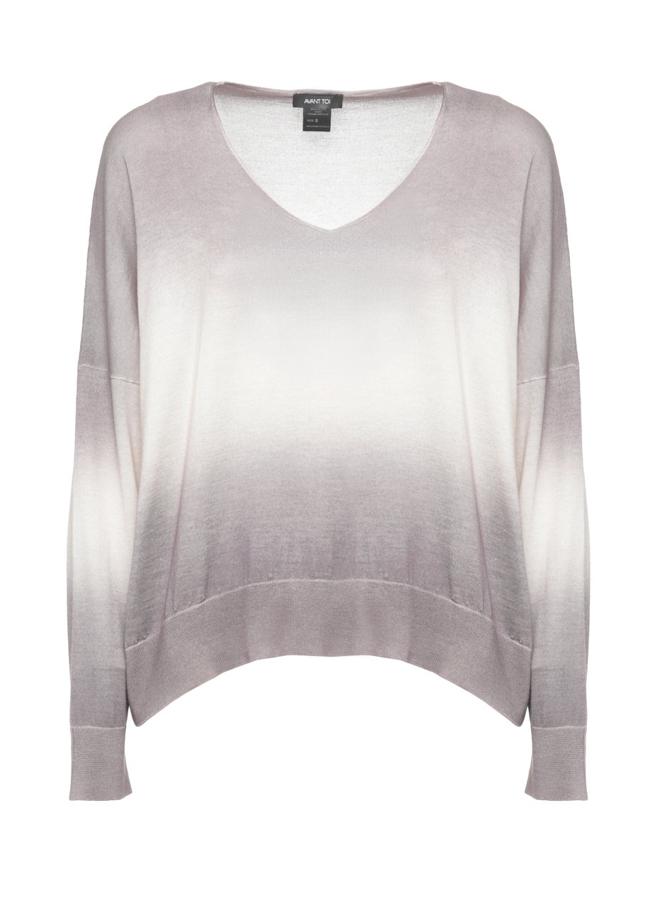 Avant Toi Lilac Degrade Cashmere-Silk V-Neck Sweater Wit