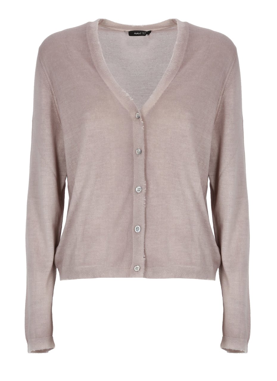 Avant Toi Purple Ribbed Trims Cashmere-Silk Cardigan Grijs