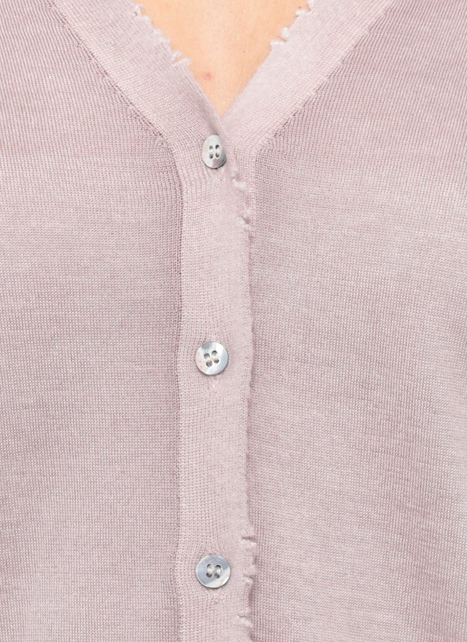 Avant Toi Purple Ribbed Trims Cashmere-Silk Cardigan Grijs