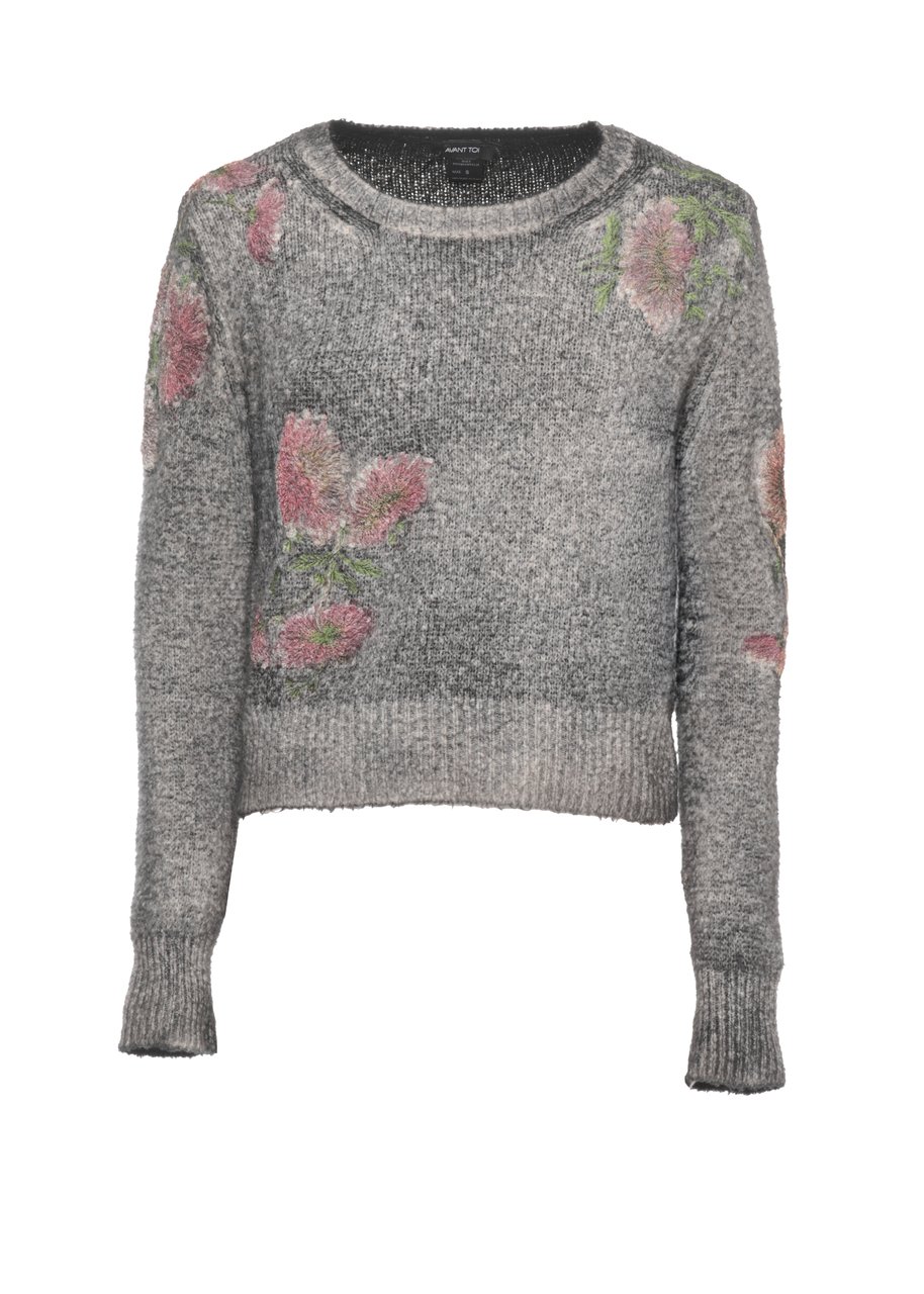 Avant Toi Grey Floral Pattern Cotton Cardigan Grijs