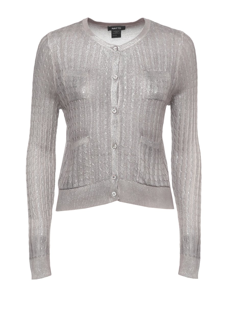 Avant Toi Silver Cotton Crewneck Cardigan Grijs