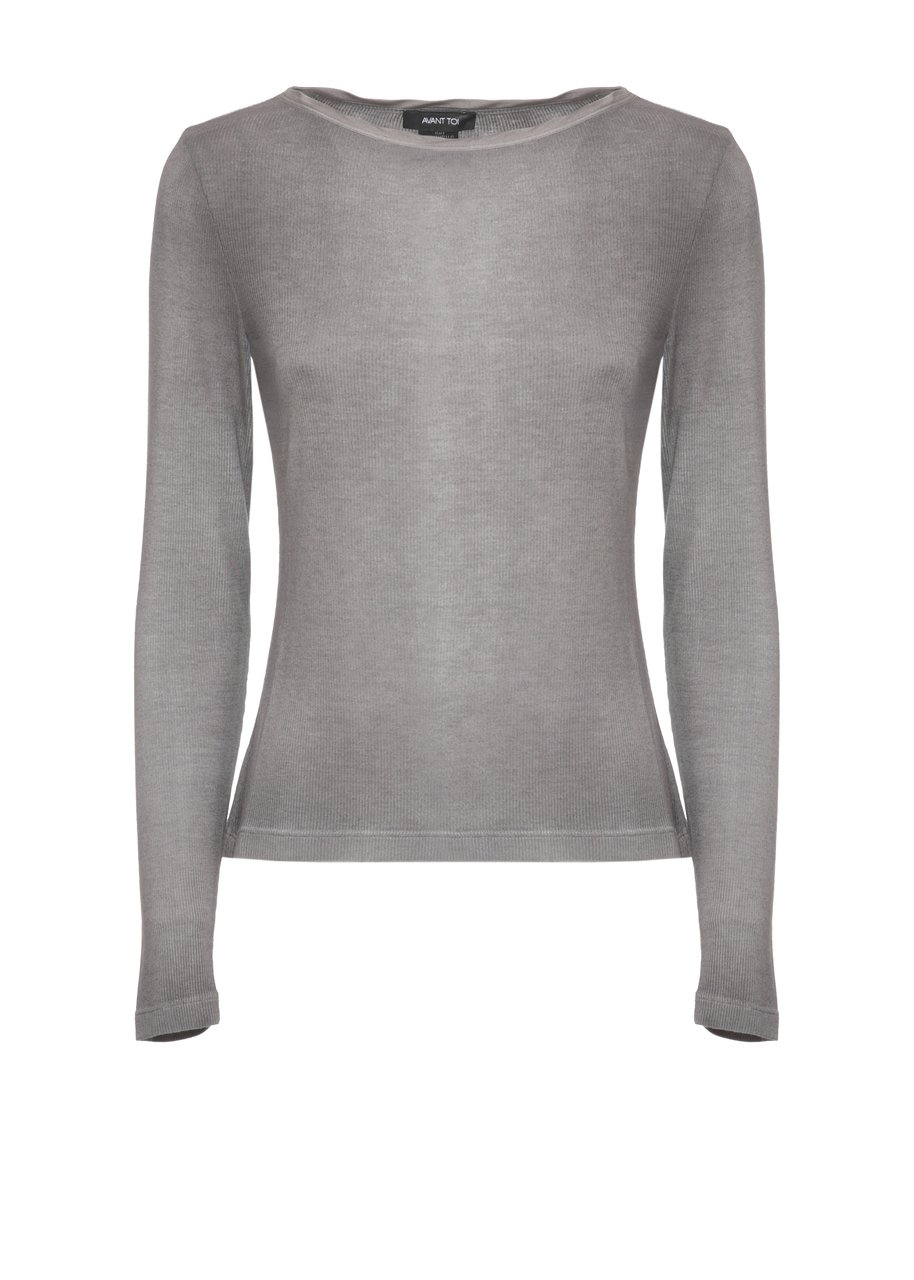 Avant Toi Grey Round Neck Silk-Blend Sweater Grijs