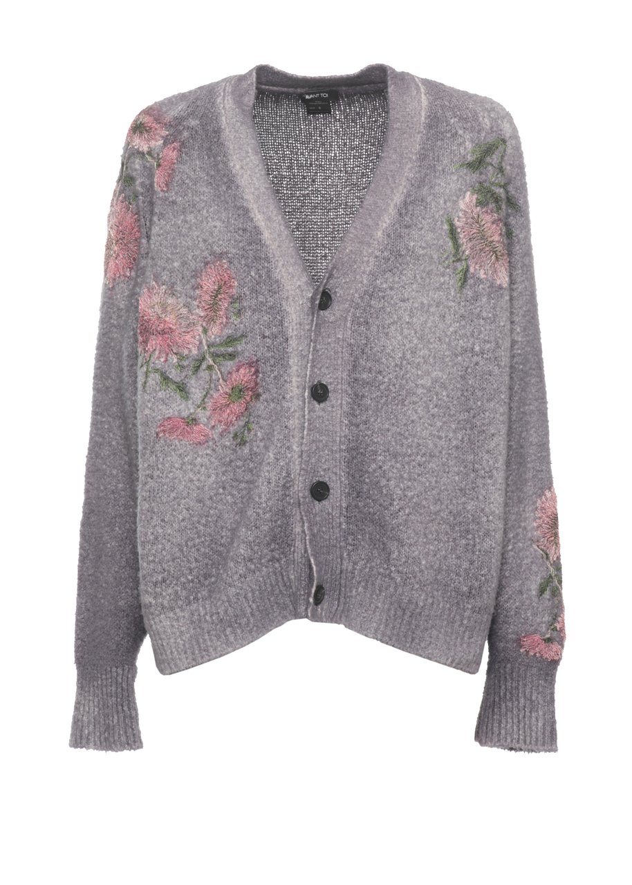 Avant Toi Slate Floral Asymmetric Cotton Cardigan Grijs