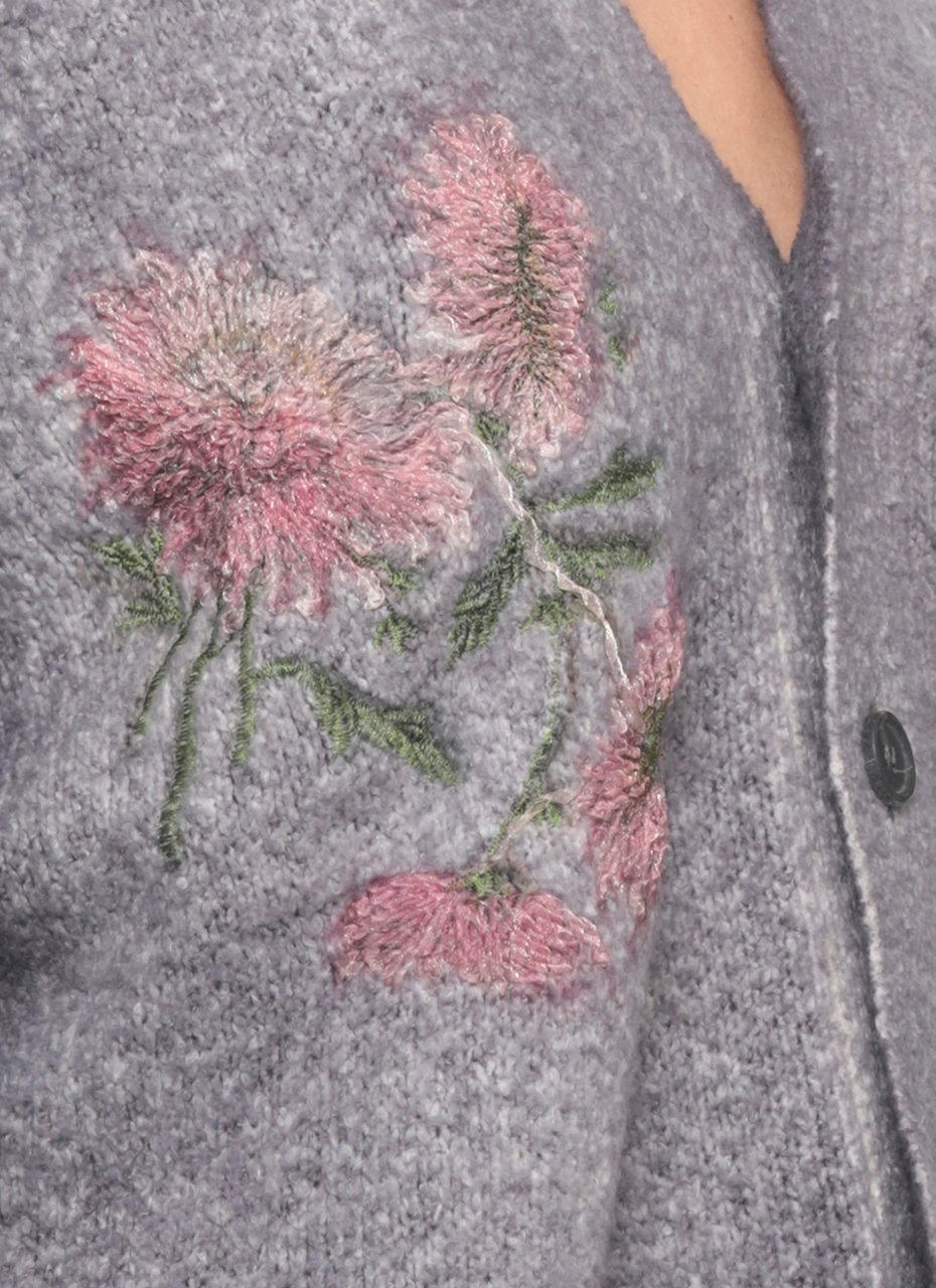 Avant Toi Slate Floral Asymmetric Cotton Cardigan Grijs