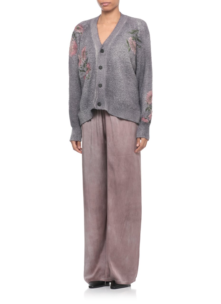 Avant Toi Slate Floral Asymmetric Cotton Cardigan Grijs
