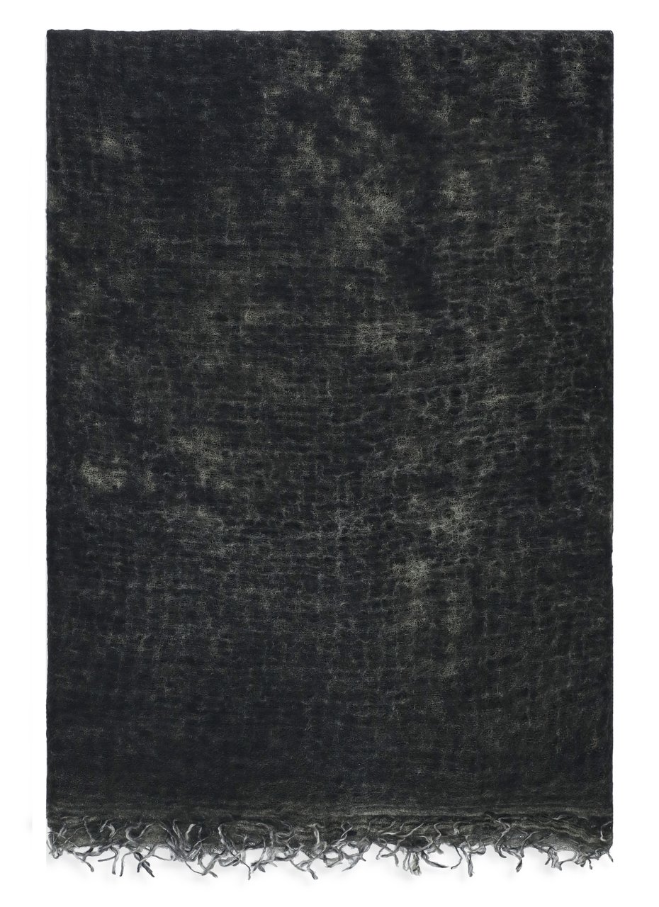 Avant Toi Grey Melange Cashmere Fringed Scarf Zwart