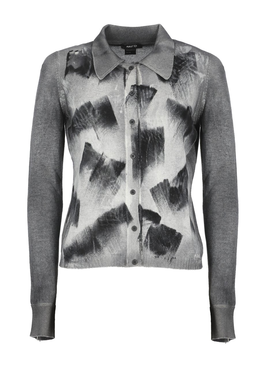 Avant Toi Grey Abstract Pattern Cashmere Cardigan Grijs