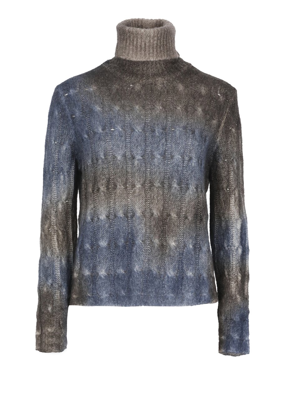 Avant Toi Brown Blue Woven High-Neck Sweater Bruin