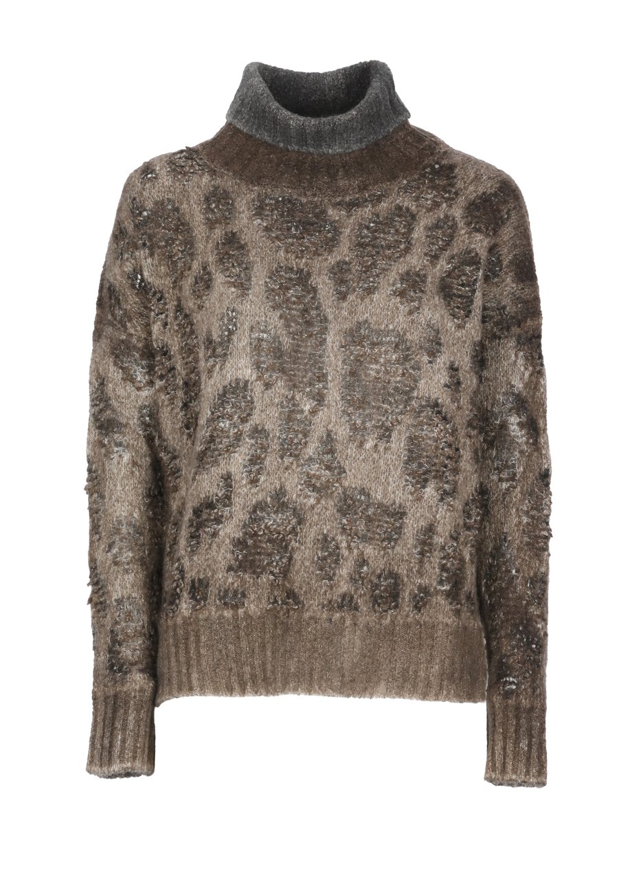 Avant Toi Brown Textured Knit High-Neck Sweater Bruin