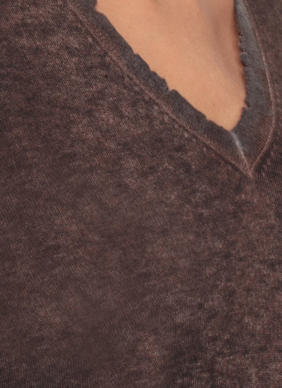 Avant Toi Brown Textured V-Neck Sweater Zwart