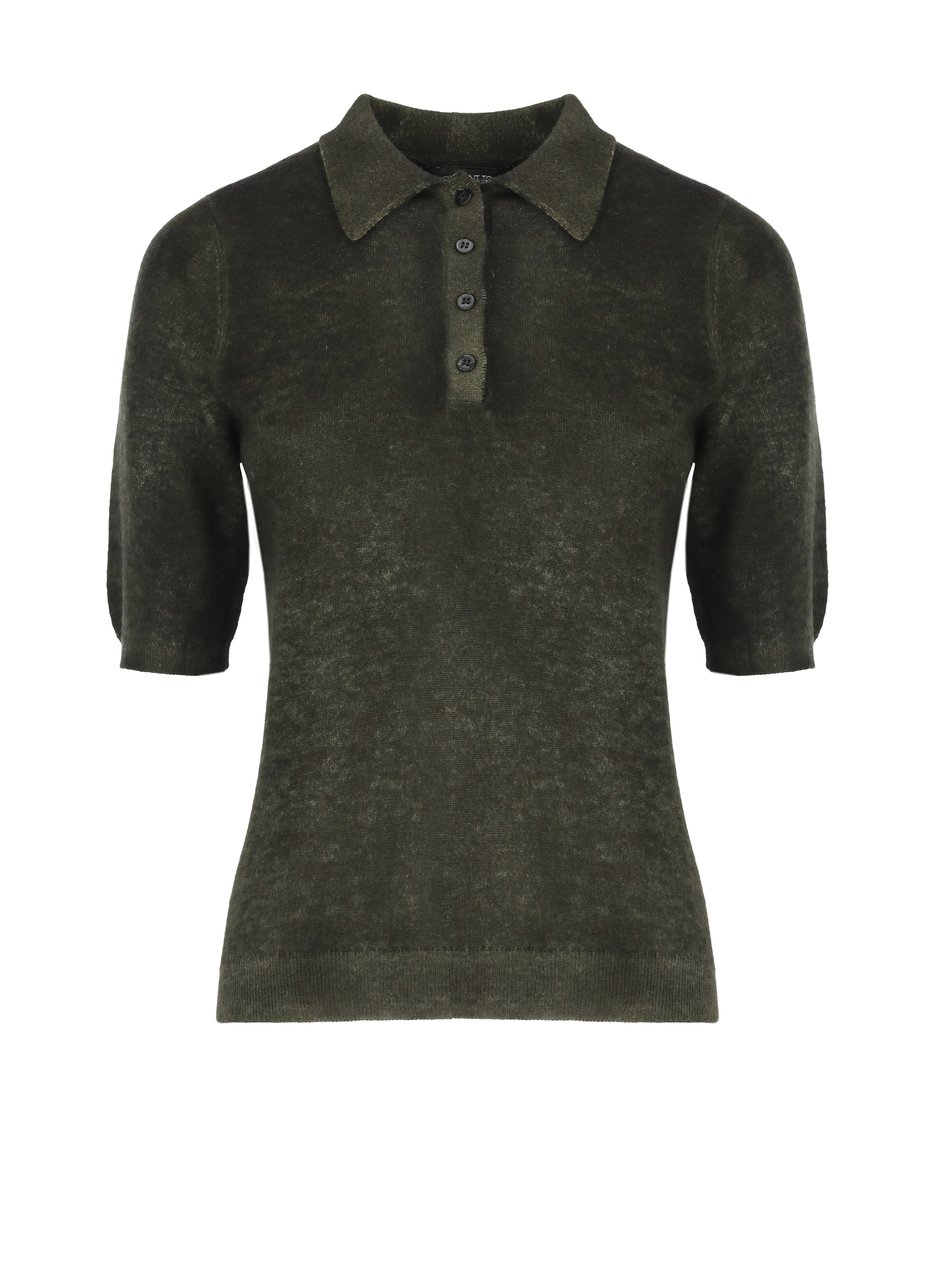 Avant Toi Green Ribbed Short-Sleeve Polo Shirt Zwart