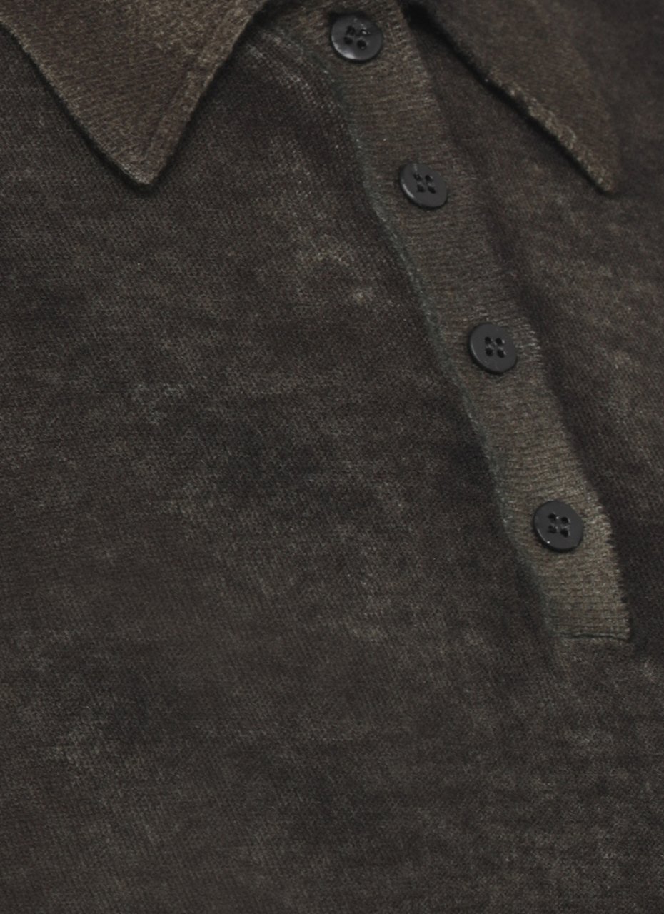 Avant Toi Green Ribbed Short-Sleeve Polo Shirt Zwart