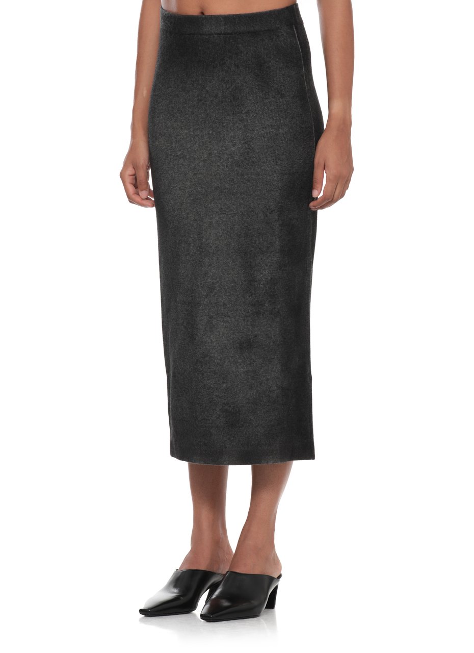 Avant Toi Black Melange Midi Skirt With Elastic Waist And Back Slit Zwart