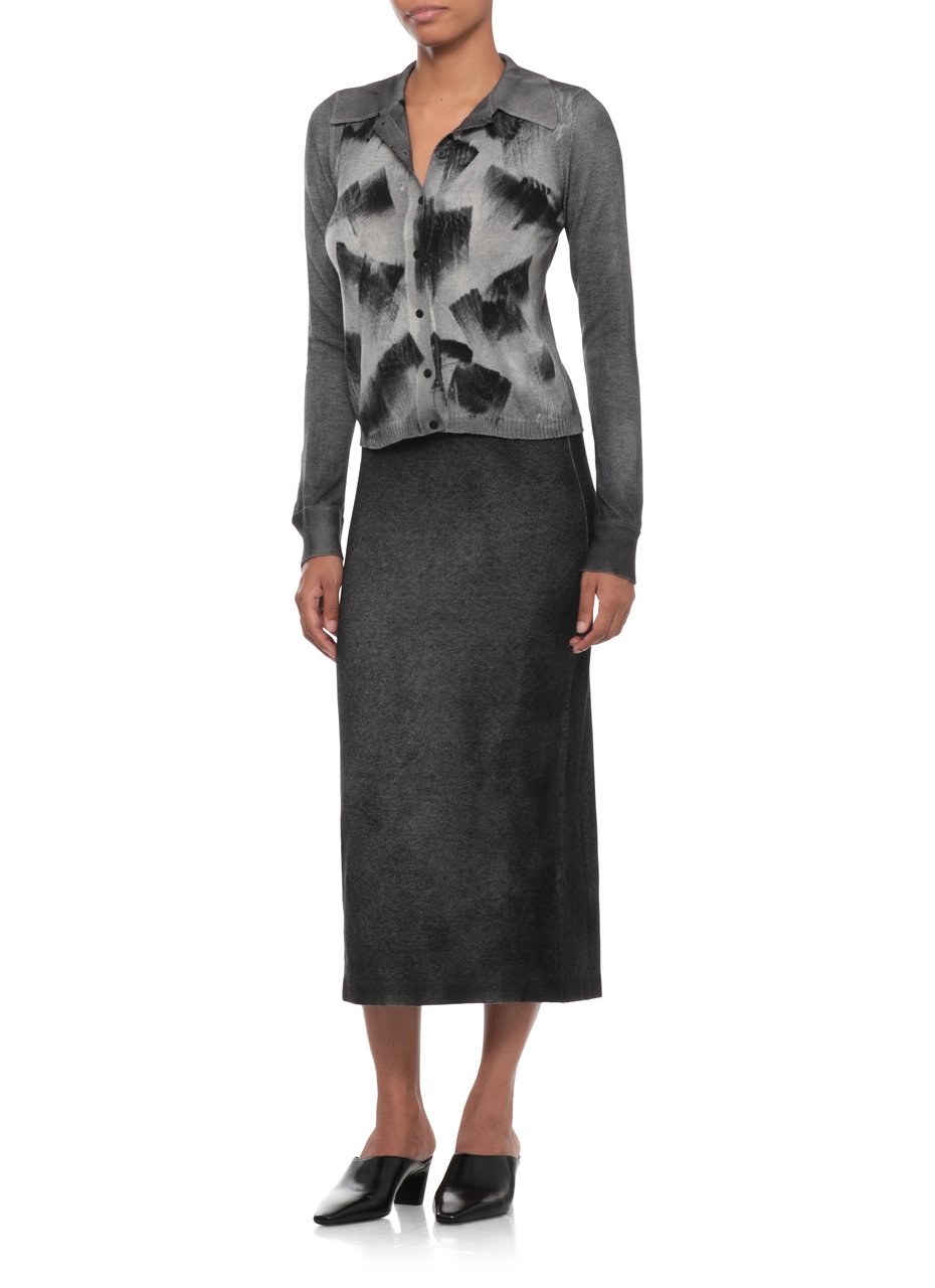 Avant Toi Black Melange Midi Skirt With Elastic Waist And Back Slit Zwart