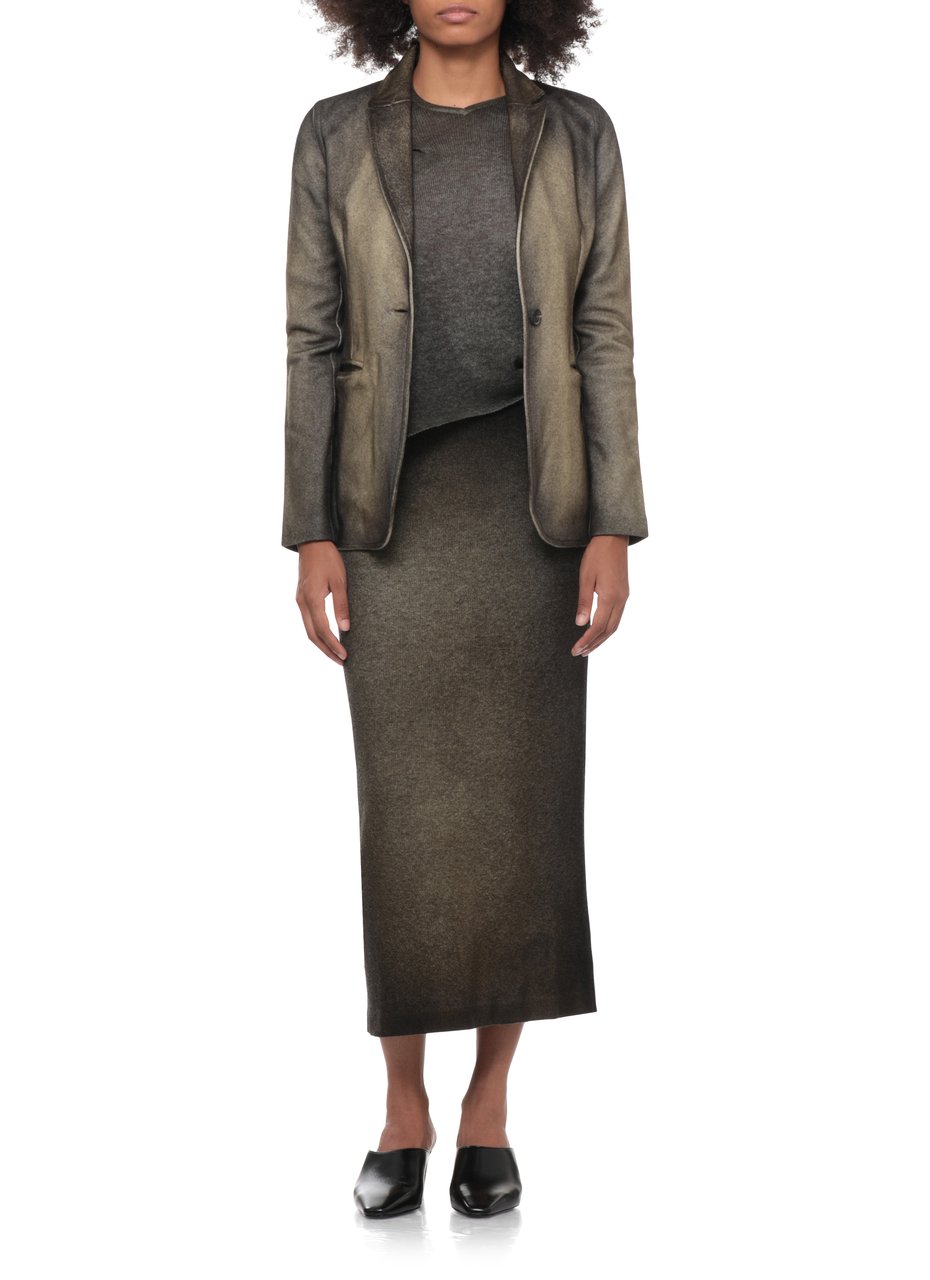 Avant Toi Green Melange Midi Skirt With Back Slit And Elastic Waistband Grijs