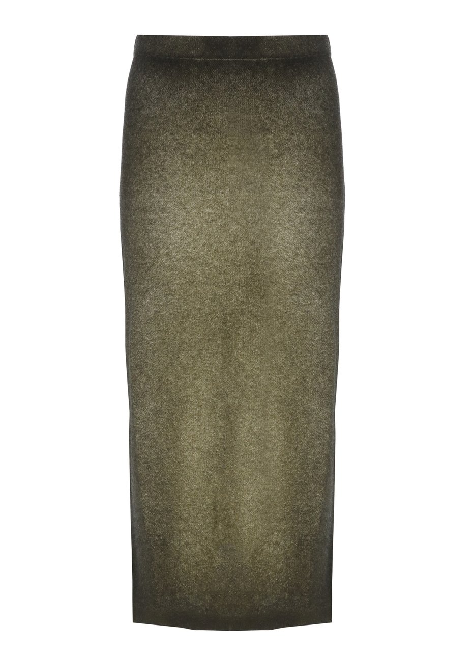 Avant Toi Green Melange Midi Skirt With Back Slit And Elastic Waistband Grijs