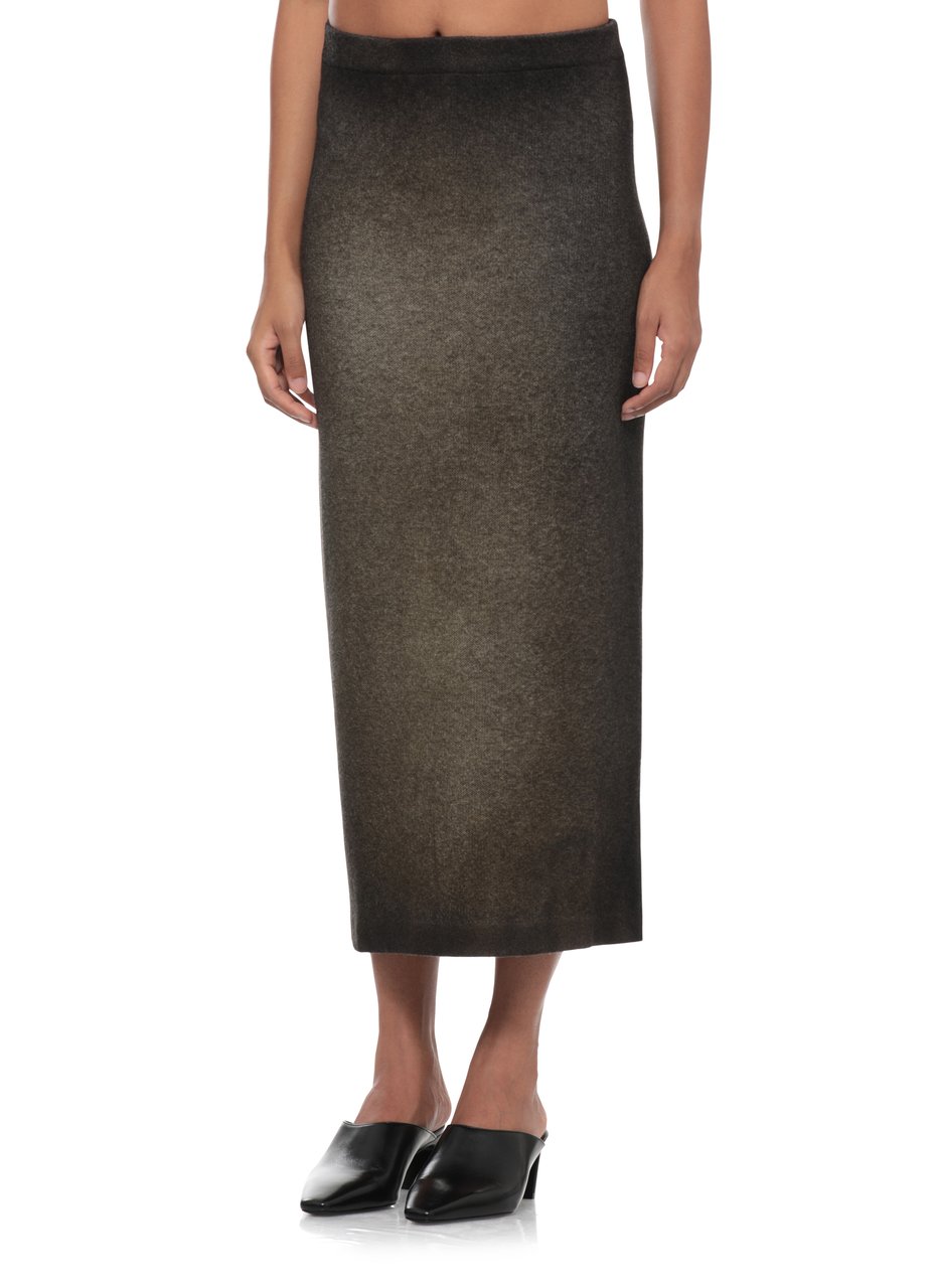 Avant Toi Green Melange Midi Skirt With Back Slit And Elastic Waistband Grijs