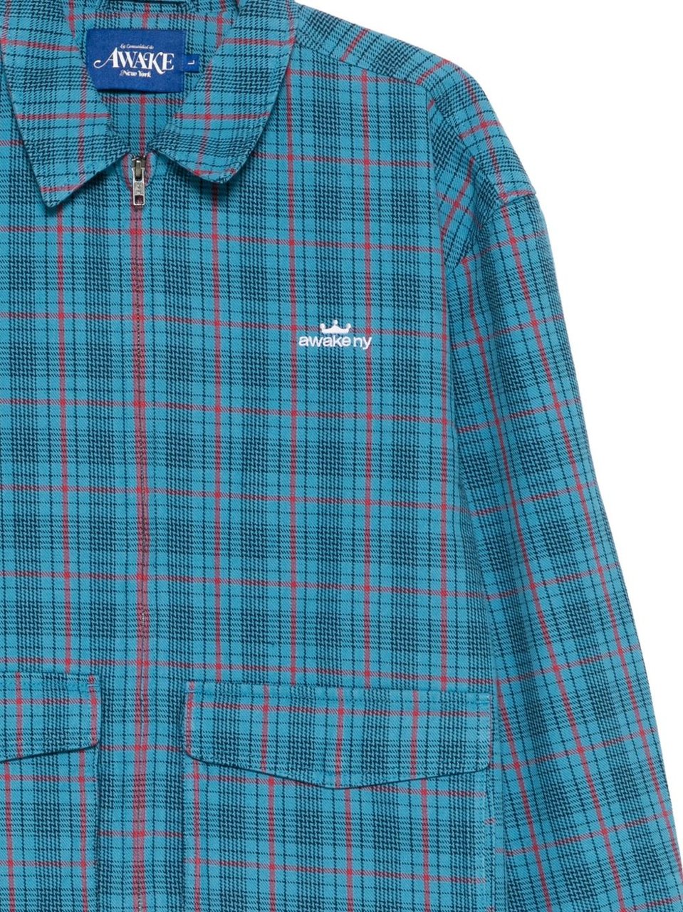 Awake Plaid Bold Logo Coach Jacket Blauw