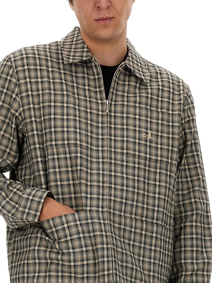 Awake Plaid Shirt Jacket With Front Zip And Side Pockets Bruin
