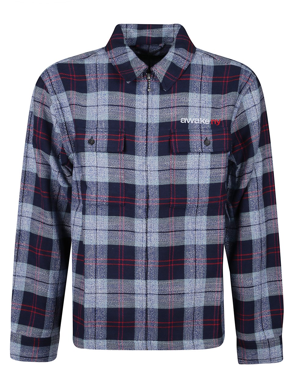 Awake Flannel Blue Check Zip Overshirt Grijs