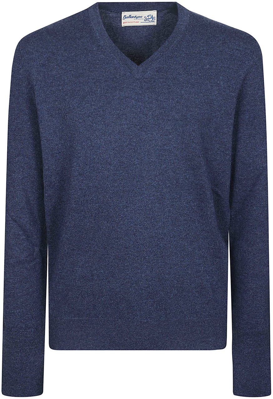 Ballantyne Plain V-neck Sweater Blue Blauw