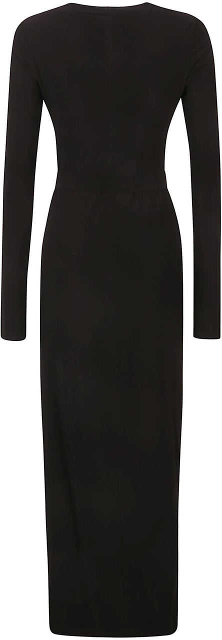 Norma Kamali Long Sleeve Deep Scoop Neck Side Slit Dress Black Zwart