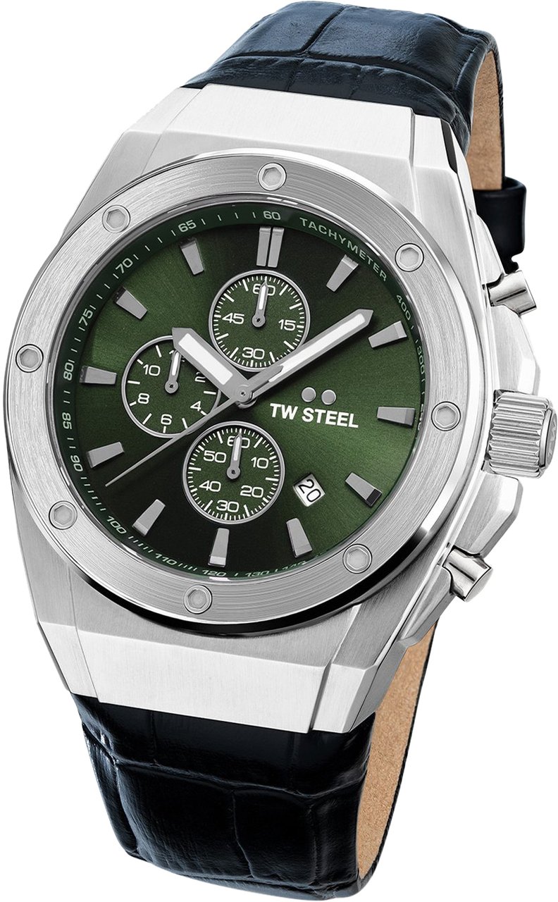 TW Steel TW Steel TWCE4101 CEO Tech Steel Chrono Zwart Leer 44mm Zilver