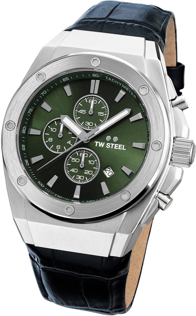 TW Steel TW Steel TWCE4101 CEO Tech Steel Chrono Zwart Leer 44mm Zilver