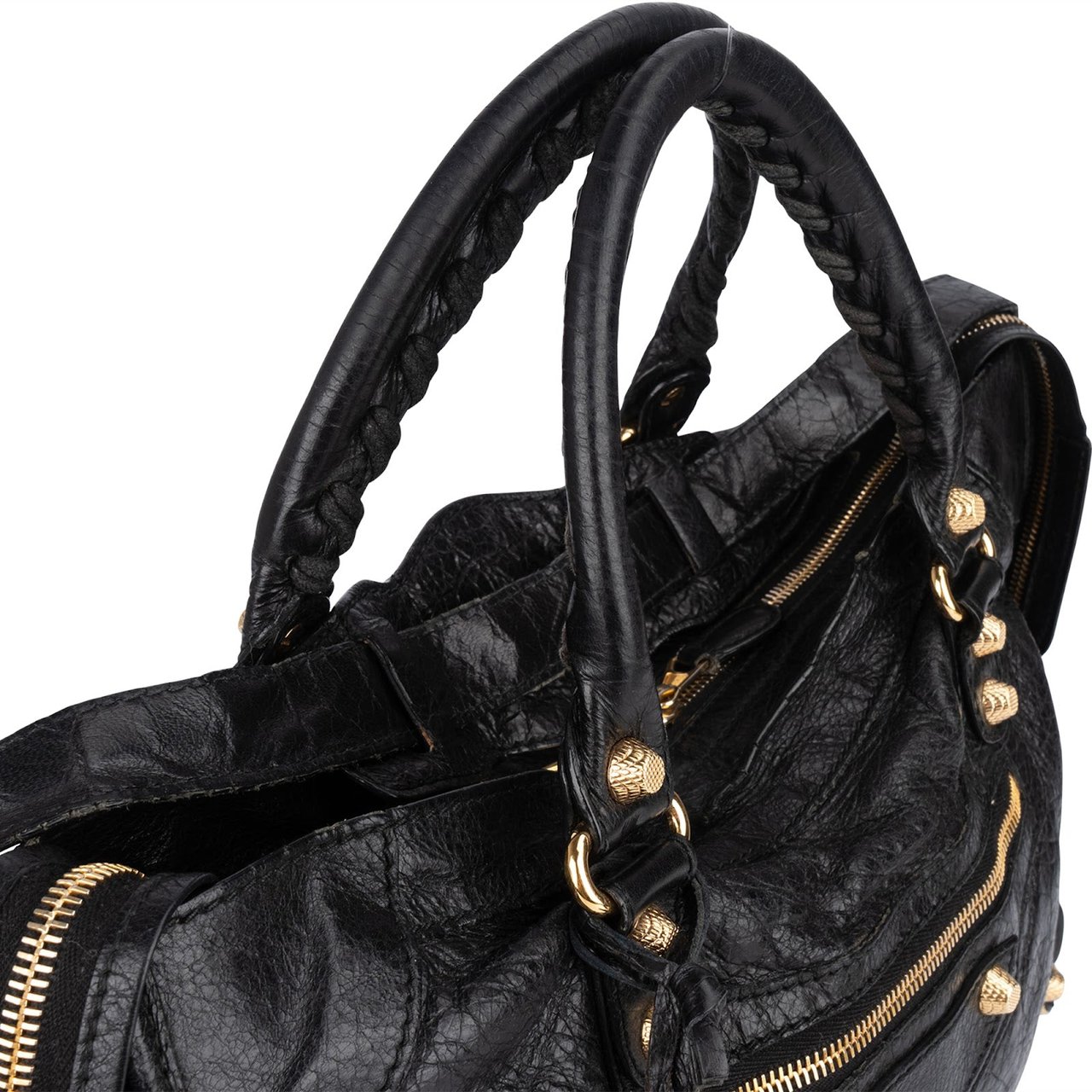 Balenciaga Balenciaga Black Leather City Handbag Zwart