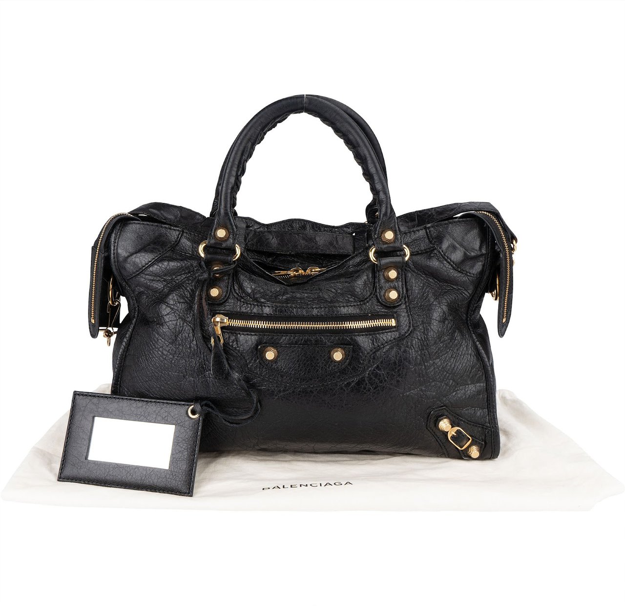 Balenciaga Balenciaga Black Leather City Handbag Zwart