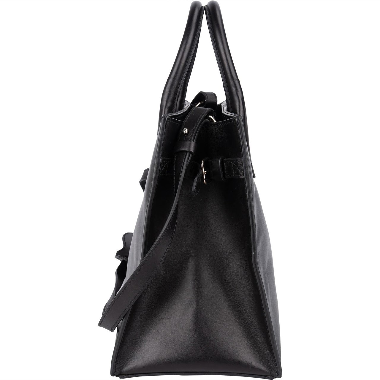 Balenciaga Balenciaga Black Leather Marble Padlock Tote Shoulder Bag Zwart