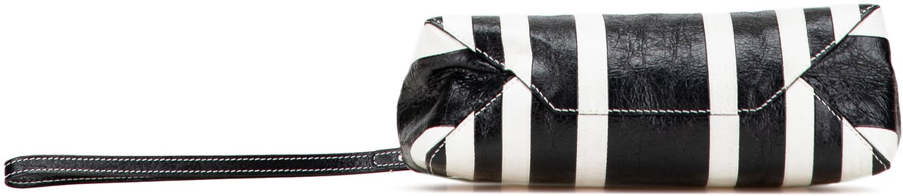 Balenciaga Small Lambskin Barbes Striped Patwork Zip Pouch Zwart