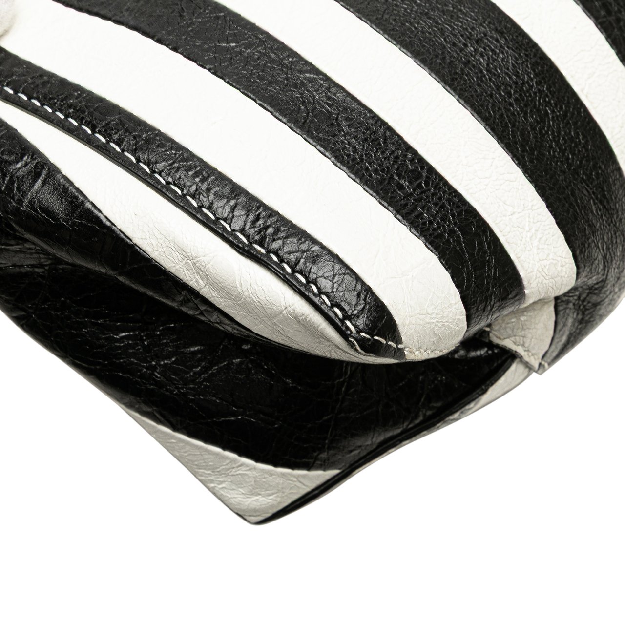 Balenciaga Small Lambskin Barbes Striped Patwork Zip Pouch Zwart