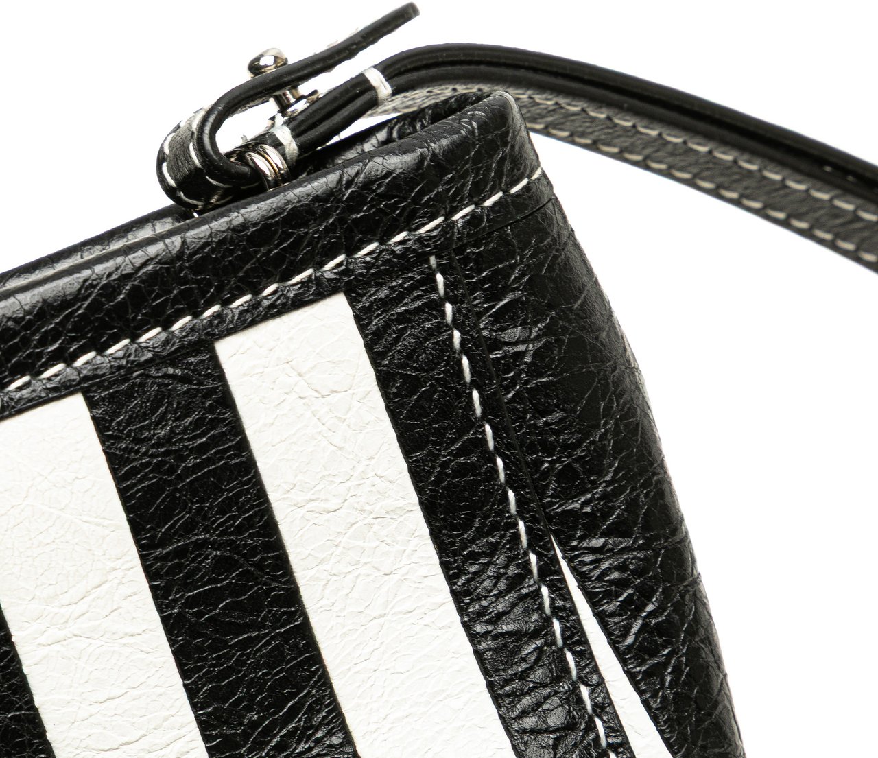 Balenciaga Small Lambskin Barbes Striped Patwork Zip Pouch Zwart