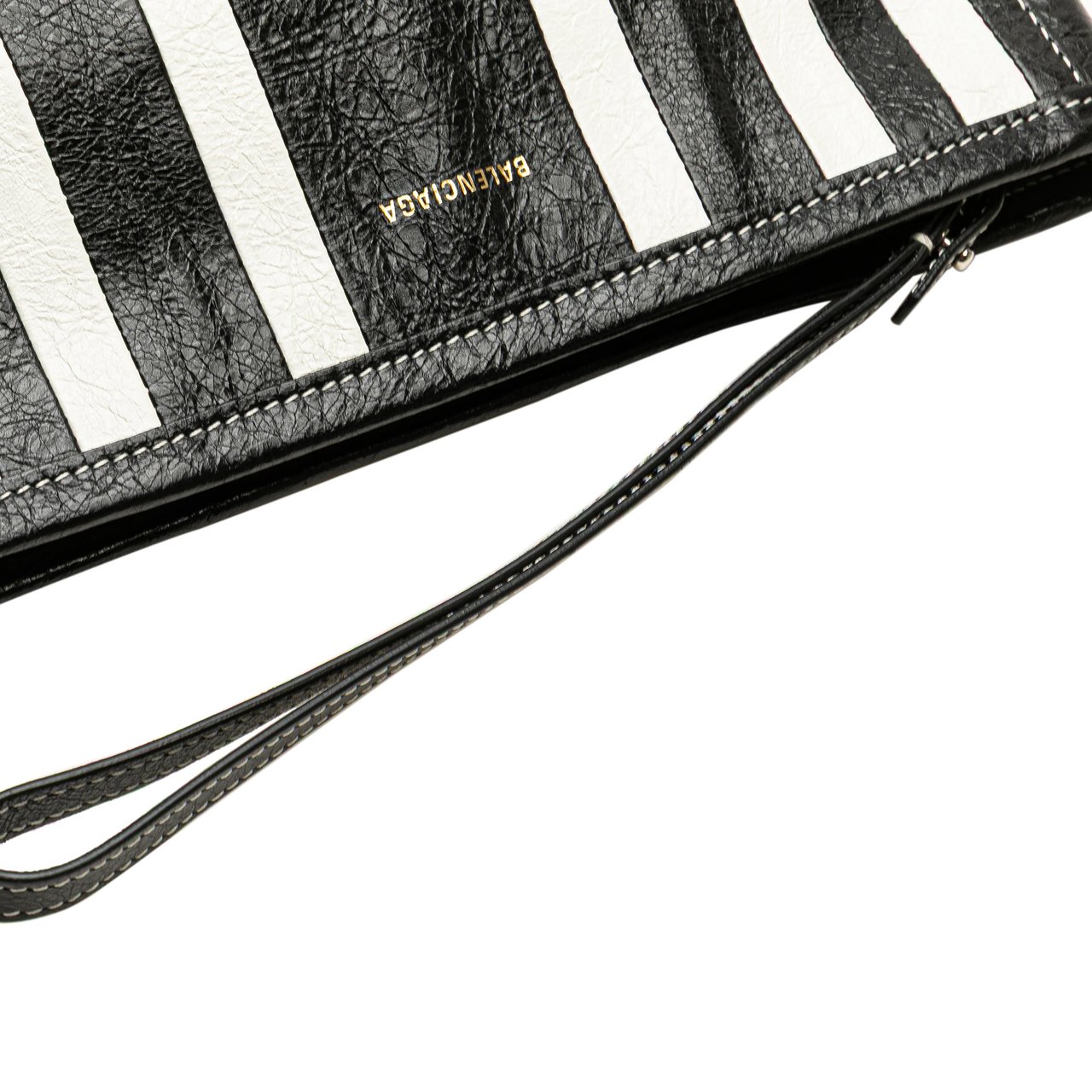 Balenciaga Small Lambskin Barbes Striped Patwork Zip Pouch Zwart