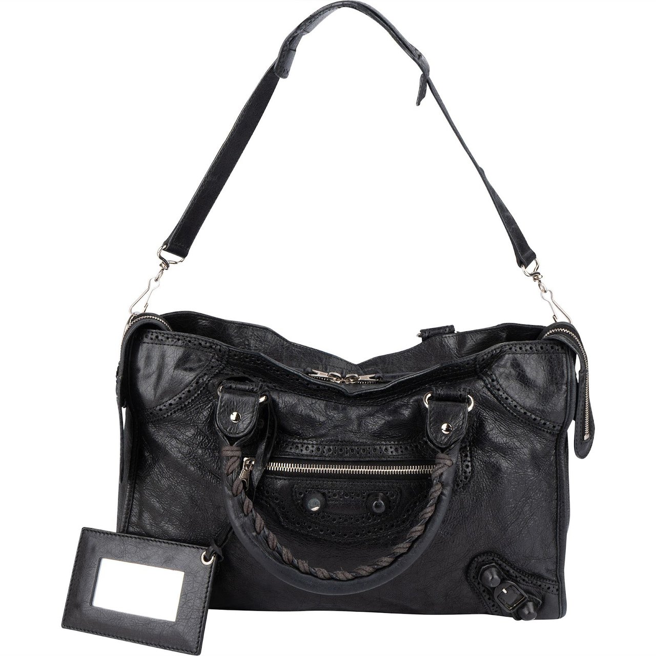 Balenciaga Balenciaga Black Leather City Handbag Zwart
