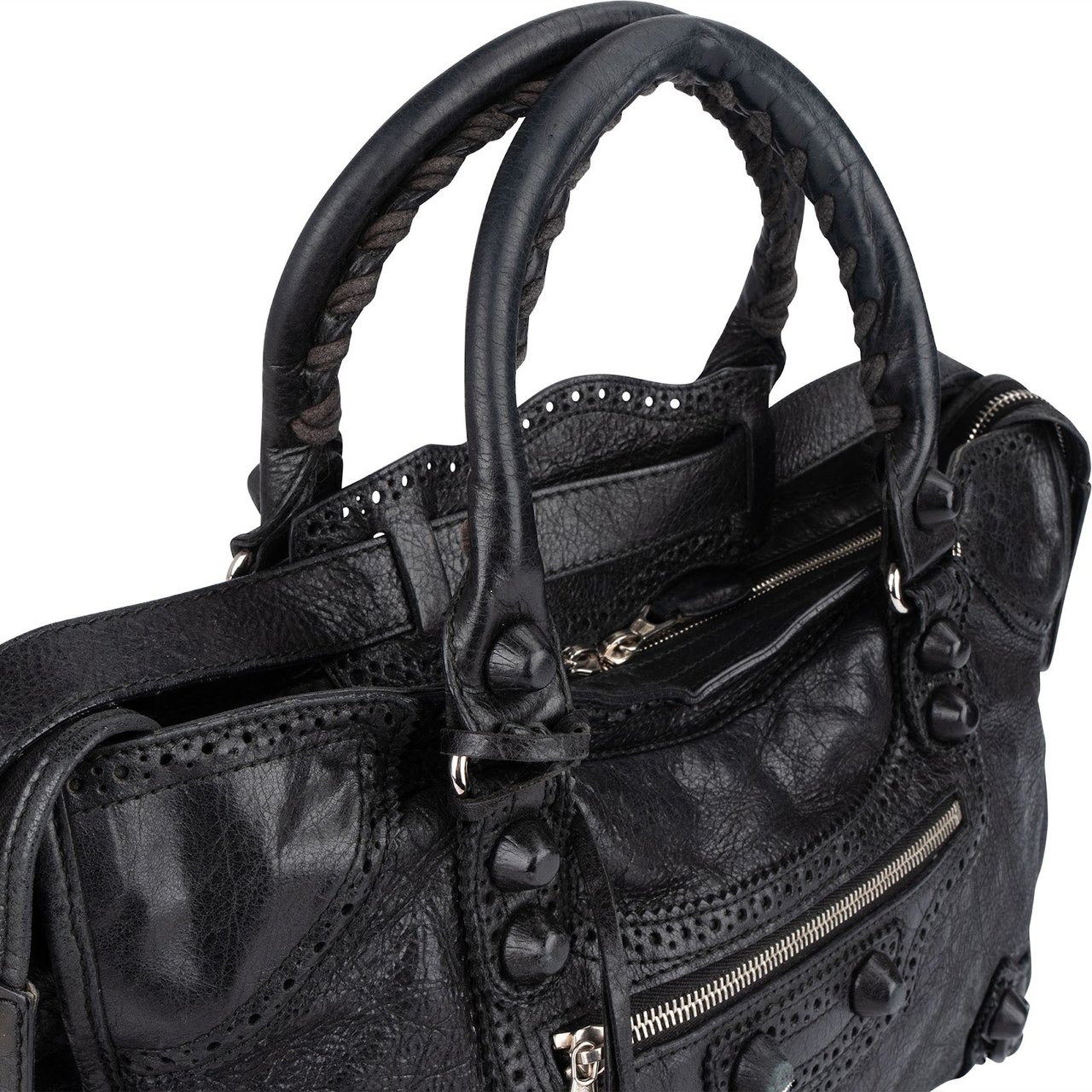 Balenciaga Balenciaga Black Leather City Handbag Zwart