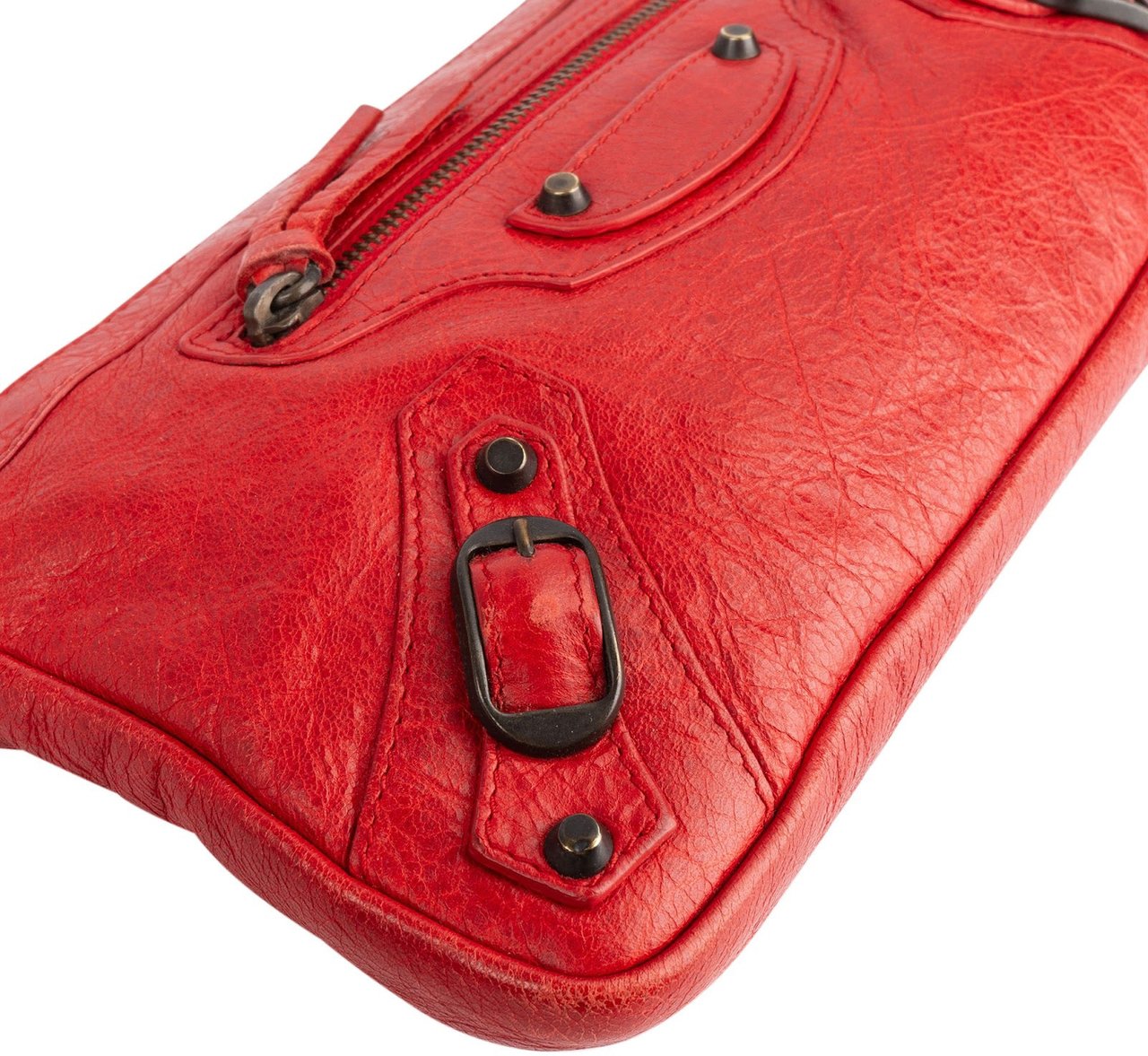 Balenciaga Red Leather Mini City Crossbody Bag Rood