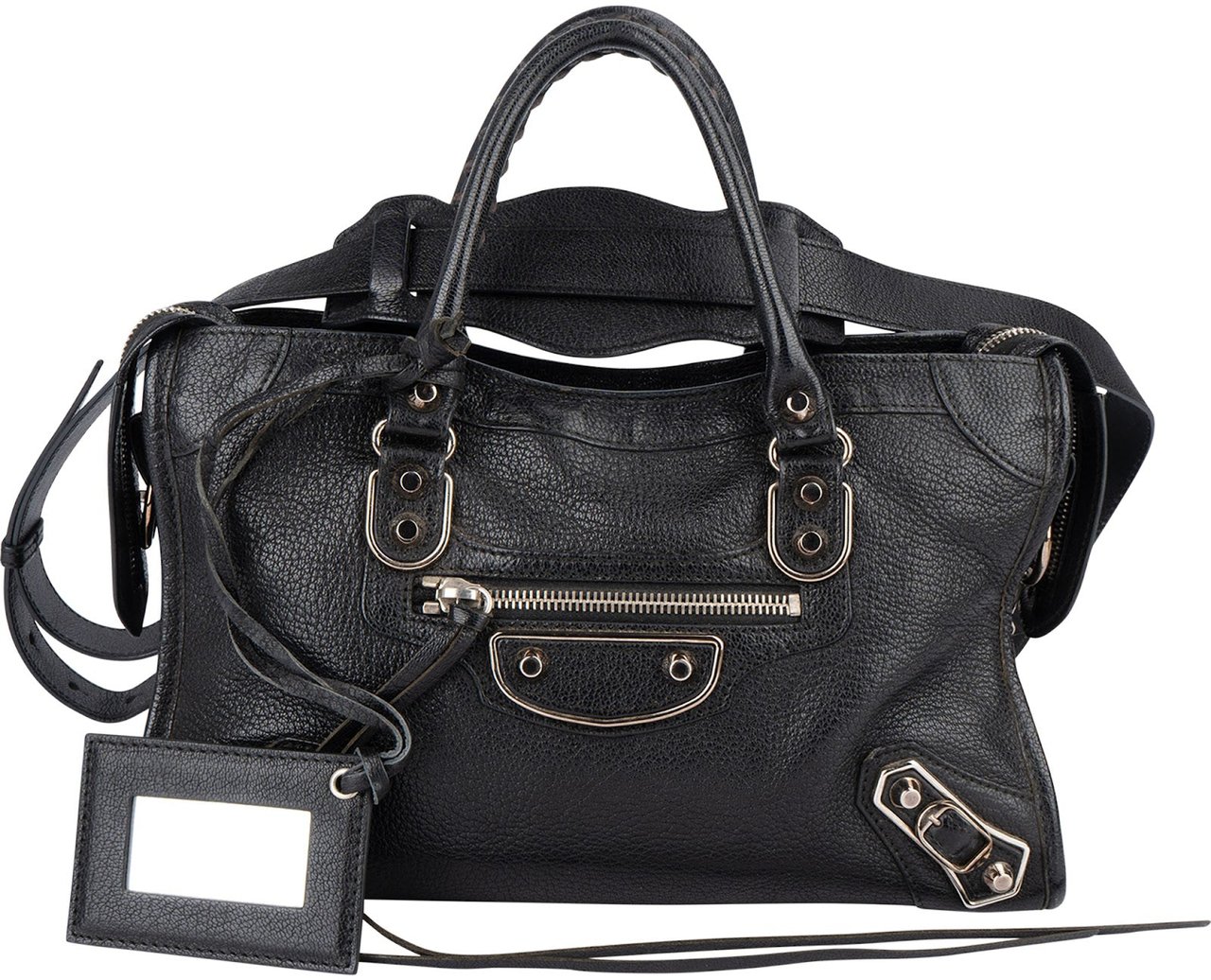 Balenciaga Balenciaga Black Leather Mini City Handbag Zwart