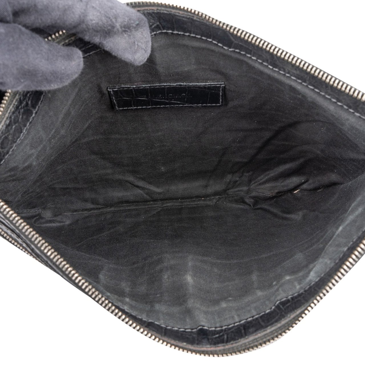 Balenciaga Balenciaga Crocodile Embossed Classic Clutch Zwart